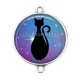 Connecteur Cabochon Argent - chat noir