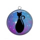 Pendentif Cabochon Argent - chat noir