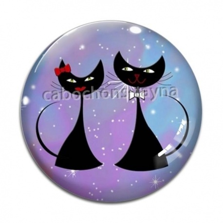Cabochon Verre - chat noir