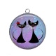 Pendentif Cabochon Argent - chat noir