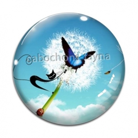 Cabochon Verre - chat noir pissenlit