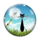 Cabochon Verre - chat noir pissenlit