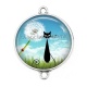 Connecteur Cabochon Argent - chat noir pissenlit