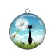 Pendentif Cabochon Argent - chat noir pissenlit