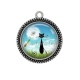 Pendentif Cabochon Argent - chat noir pissenlit