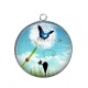 Pendentif Cabochon Argent - chat noir pissenlit