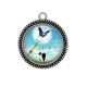 Pendentif Cabochon Argent - chat noir pissenlit