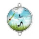 Connecteur Cabochon Argent - chat noir pissenlit
