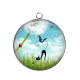 Pendentif Cabochon Argent - chat noir pissenlit