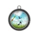 Pendentif Cabochon Argent - chat noir pissenlit
