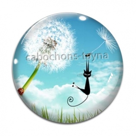 Cabochon Verre - chat noir pissenlit