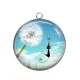 Pendentif Cabochon Argent - chat noir pissenlit