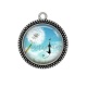 Pendentif Cabochon Argent - chat noir pissenlit