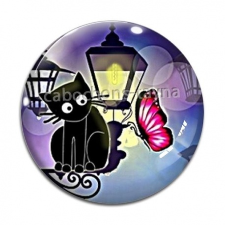 Cabochon Verre - chat noir