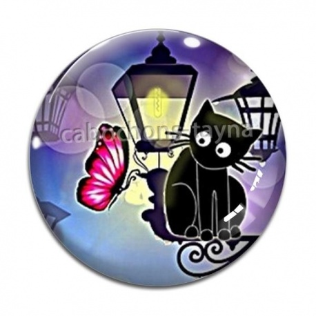 Cabochon Verre - chat noir