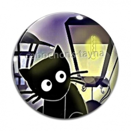 Cabochon Verre - chat noir