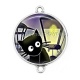Connecteur Cabochon Argent - chat noir