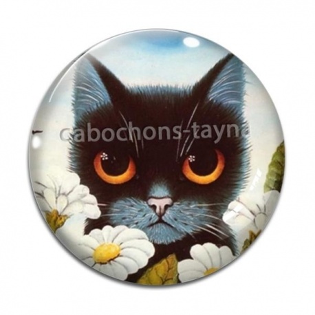 Cabochon Verre - chat noir