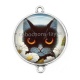 Connecteur Cabochon Argent - chat noir