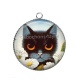 Pendentif Cabochon Argent - chat noir