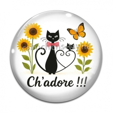 Cabochon Verre - chat ch'adore