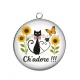 Pendentif Cabochon Argent - chat ch'adore