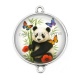 Connecteur Cabochon Argent - panda coquelicot