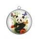 Pendentif Cabochon Argent - panda coquelicot