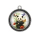 Pendentif Cabochon Argent - panda coquelicot