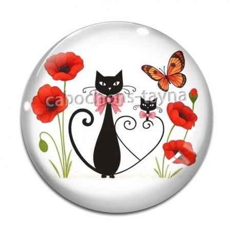 Cabochon Verre - chat coquelicot
