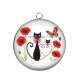 Pendentif Cabochon Argent - chat coquelicot