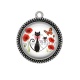 Pendentif Cabochon Argent - chat coquelicot
