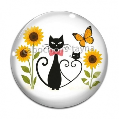 Cabochon Verre - chat tournesol
