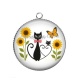 Pendentif Cabochon Argent - chat tournesol