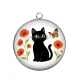 Pendentif Cabochon Argent - chat coquelicot