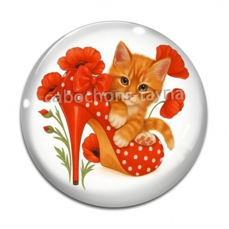 Cabochon Verre - chat coquelicot