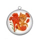 Pendentif Cabochon Argent - chat coquelicot