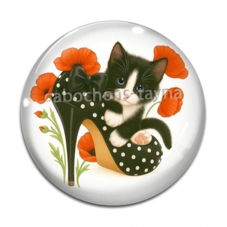 Cabochon Verre - chat coquelicot
