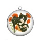Pendentif Cabochon Argent - chat coquelicot