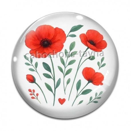 Cabochon Verre - coquelicot
