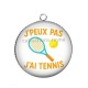 Pendentif Cabochon Argent - j'peux pas j'ai tennis