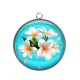 Pendentif Cabochon Argent - fleur exotique