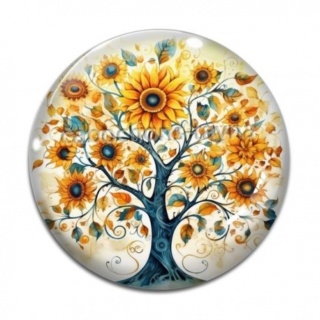 Cabochon Verre - arbre de vie tournesol