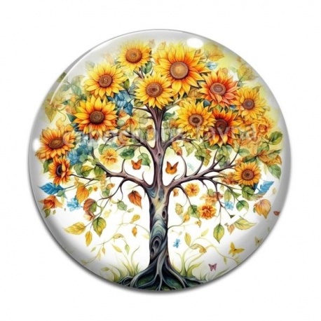 Cabochon Verre - arbre de vie tournesol