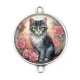Connecteur Cabochon Argent - chat