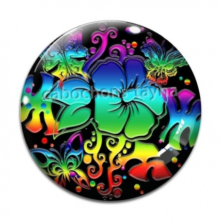 Cabochon Verre - fleur exotique