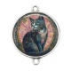Connecteur Cabochon Argent - chat
