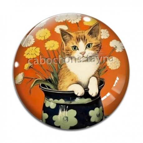 Cabochon Verre - chat fleur