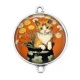 Connecteur Cabochon Argent - chat fleur