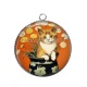 Pendentif Cabochon Argent - chat fleur